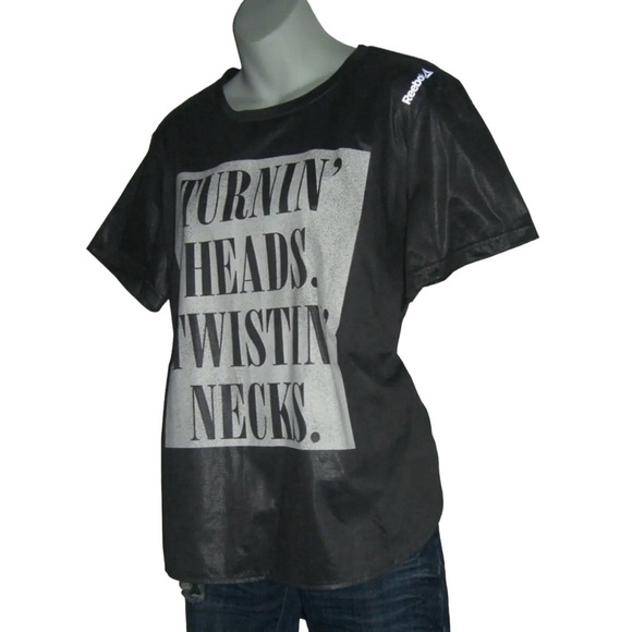 Reebok Tee Shirt Turnin Heads Twistin Necks Distressed Metallic Logo Sporty Gray - Picture 3 of 10